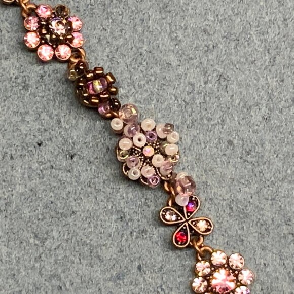 Cookie Lee Rhinestone Bracelet 7.5 In As Is Copper Purple Pink Red Floral Toggle - Picture 5 of 8